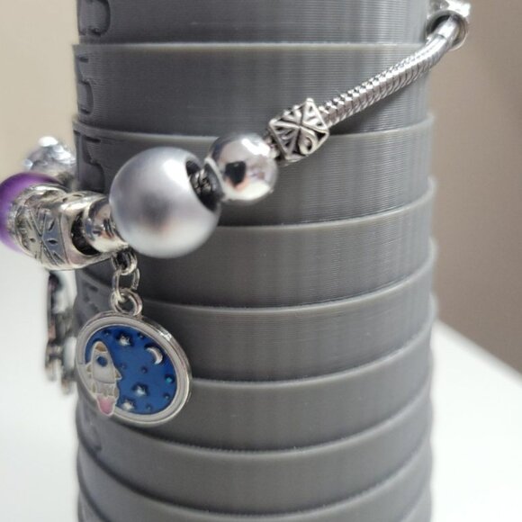 NWT Pandora Style Charm Bracelet Space Rocket Astronaut Enameled Charms Medium - Picture 9 of 12